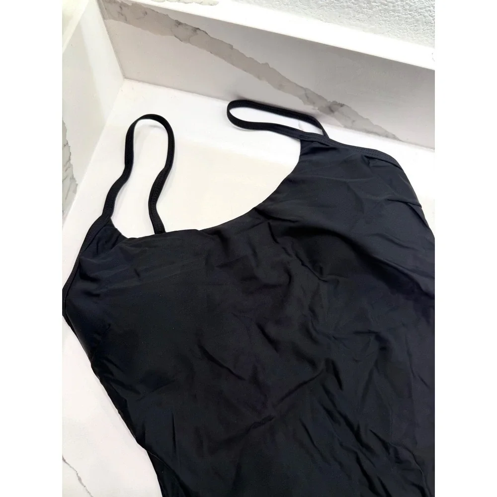 KRLAGAPAS Black One Piece Swimsuit High Cut Tie Back Bathing Suit Womens Size M